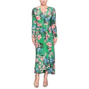 NWT RACHEL ROY Green Floral-Print Faux-Wrap Jersey Dress, Sz XL